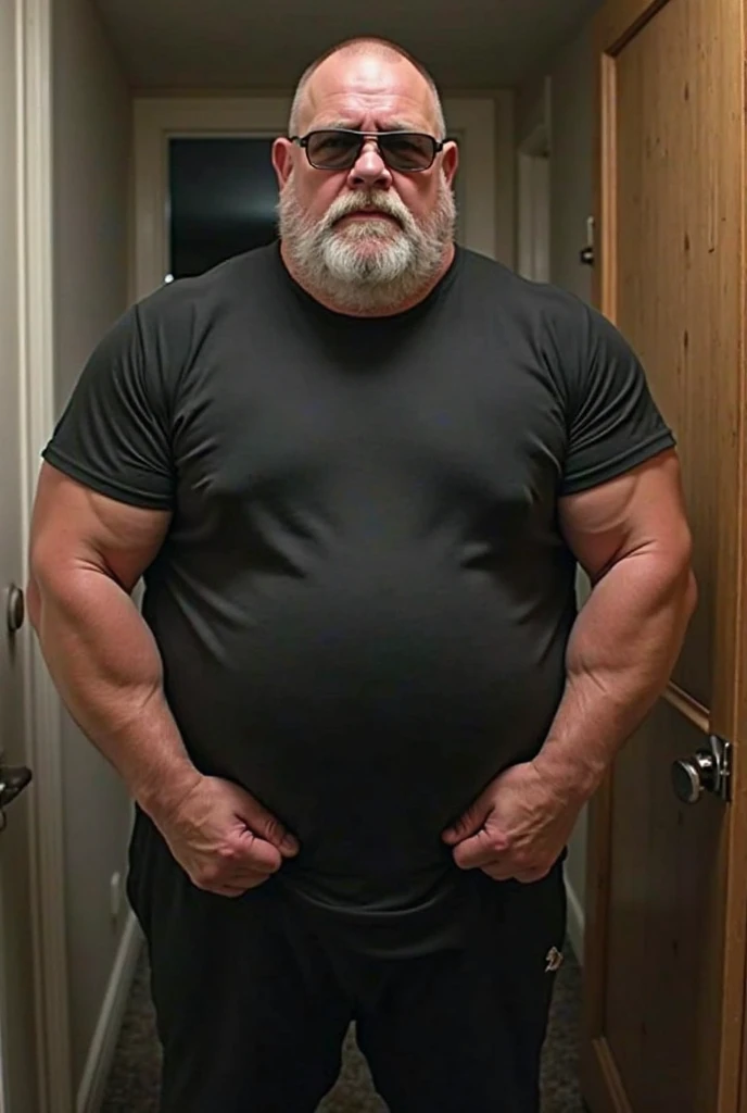 (best quality,4k,8k,highres,masterpiece:1.2),ultra-detailed,(realistic,photorealistic,photo-realistic:1.37),old man portrait,disgusting,white chubby muscular man,suit coverall,dad,hairy bear belly,large bulging pants,candid shots,studio lighting,vivid colors,warm color tone,soft lighting, elegant bar, sweet.