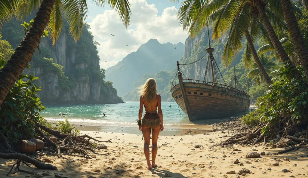 prospect:An extremely beautiful woman squatting in the desert in a swimsuit、Kazuko Yoshiyama,(break)background: Boat anchored on sand, Detailed Matte Painting, Andries Stock, unsplash Contest Winner, Renaissance, Photos Pinterest, Ancient West, taken in 2022, Arabia, Skeleton of a pirate ship, Detailed photo 8k, Medium portrait, Majestic sand dunes, Abandoned old, 4K 8K, Low angle shot, 4k yen