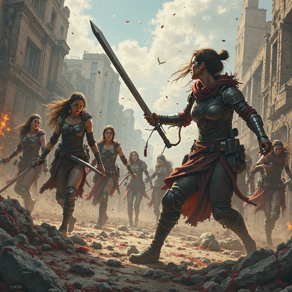 Hero of Another World, Weapon, fighting, battlefield, Motion Blur, best composition, (best quality, masterpiece, Representative work, official art, Professional, Ultra intricate detailed, 8k)