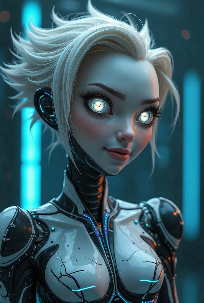 A humanoid robot with piercing neon blue eyes and wires protruding from its mechanical body. --c 12 --s 850 --q 2