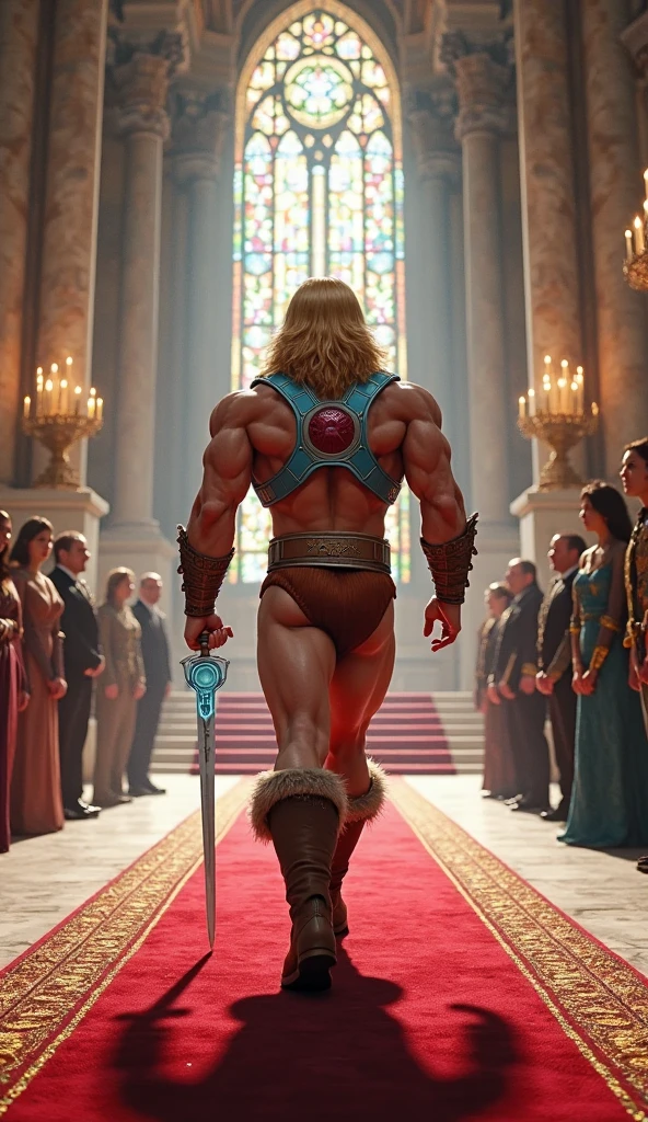 muscular He-Man, ruined castle, Skeletor's evil minions, damsel in distress, dramatic lighting, muted color palette, hyper-realistic, cinematic composition, volumetric fog, highly detailed, masterpiece, 8k, photorealistic, dramatic shadows, dynamic poses, intricate character designs