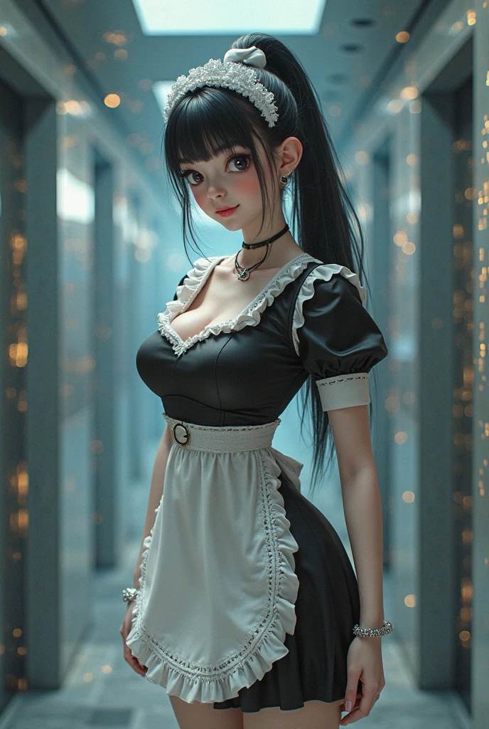 14 year old maid with huge tits, a nice ass, and pussy exposed in gothic style shredded maid dress 3d, 4k, animated, realistic, anime