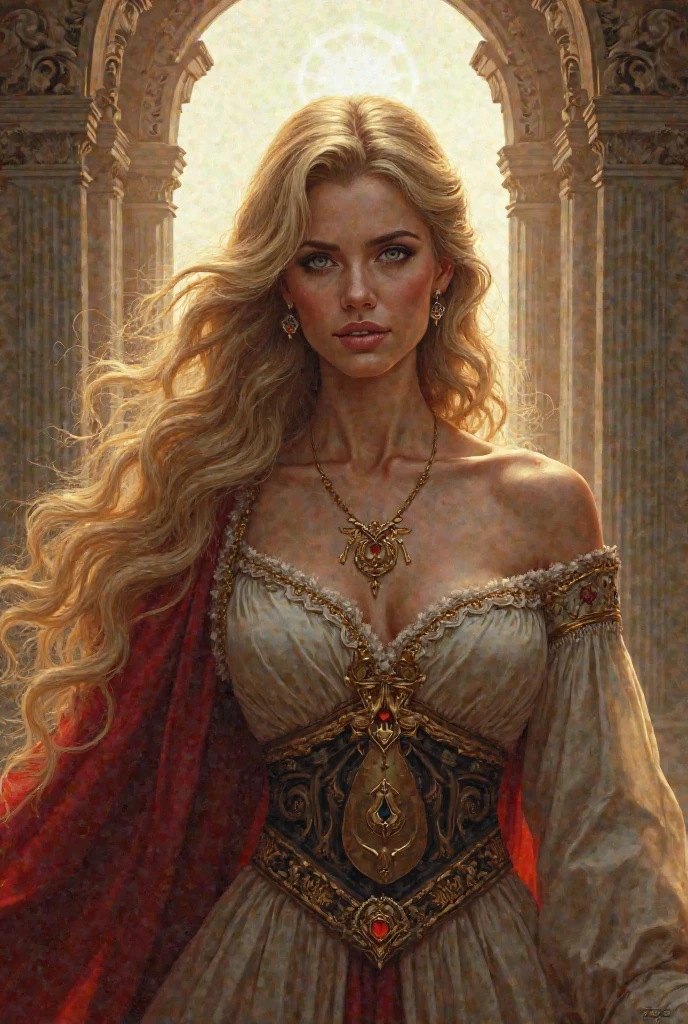 Queen, slavic, blonde, blue colored eyes