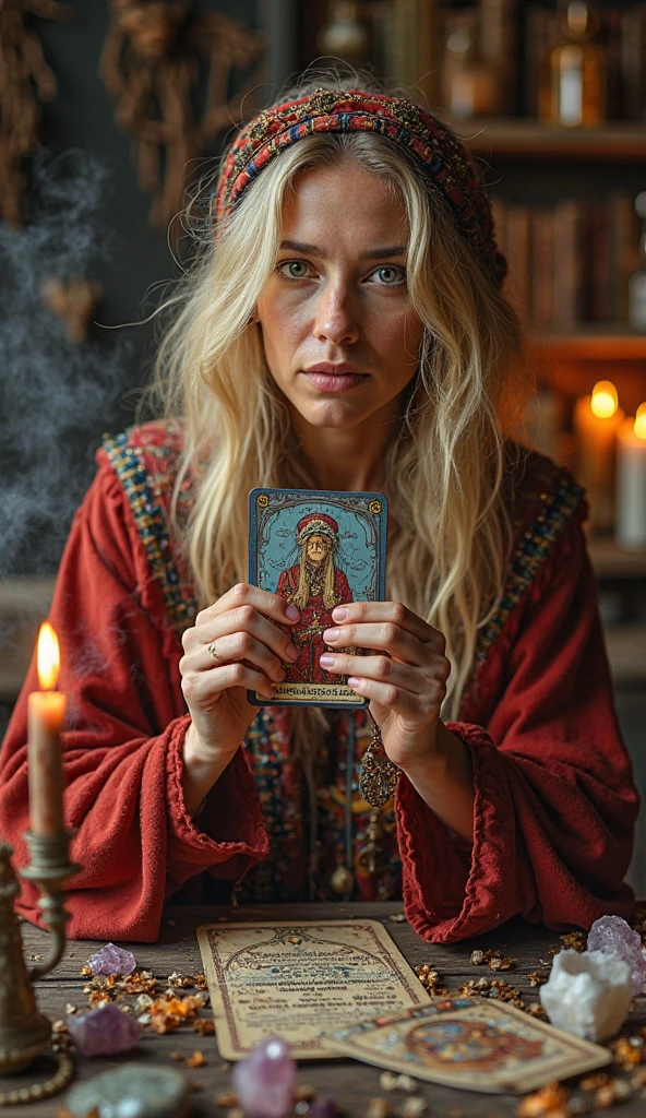 Create an image with white Syrians some tarot cards and the following message all the jobs today with 50% off