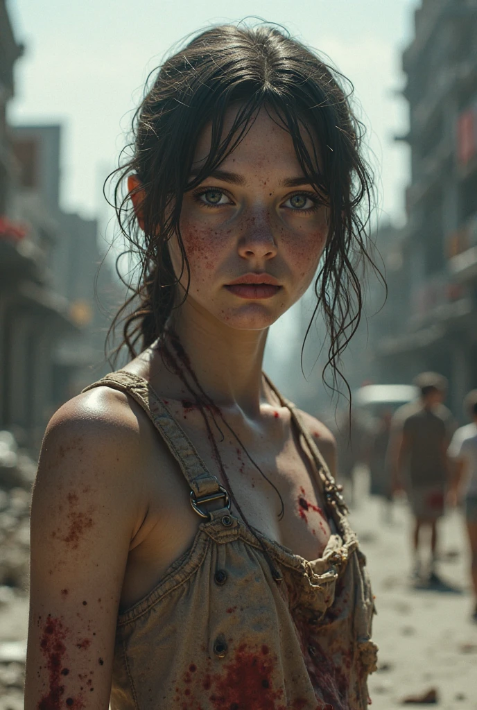 zombie, Tattered ruined clothes, rotten skin on the face, Dirty muddy hair, Highly detailed dry rot exfoliation, Malnourished women, Blind, Wide Angle, detailed environment, Detailed background, Highly detailed, Convoluted, Detailed skin, Natural colors, professionally color graded, Photorealism, 8K, Moody lighting, art by：george four