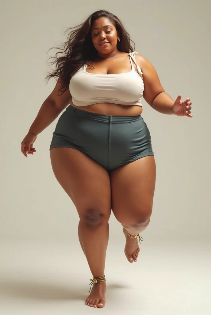 full body image,fat chubby young teenage girl, 18 years old, chubby plus size,big bust,wide hips, thick legs,18 years,friendly smile,black hair with curls, nude,Full length image,Clear Day,Bright Day,A Rocky Mountain,amidst bushes,full body view 
