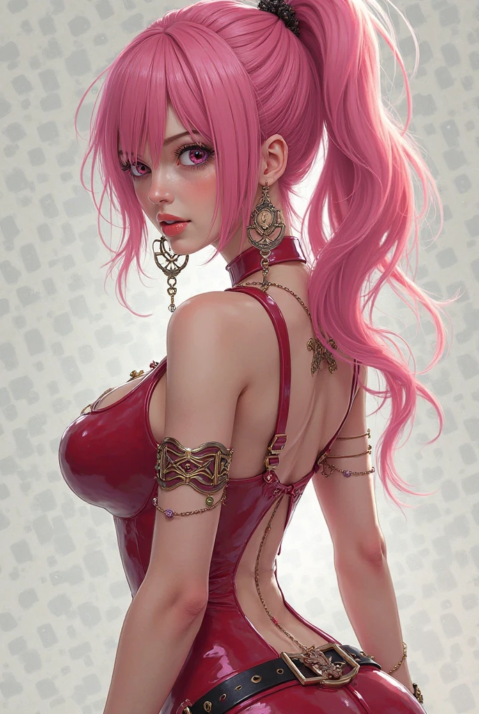 (Masterpiece, BestQuality:1.3), (ultra detailed:1.2), (hyperrealistic:1.3), (RAW photo:1.2), High detail RAW color photo, professional photograph, (Photorealistic:1.4), (realistic:1.4), (Pink Hair:1.5), professional lighting, perfect anatomy, (Big Breasts:1.2), (blush, detailed face), (A happy smile:1.7), Trending Hair&Trending Hairカラーをランダムに, earrings, necklace, bracelet, sexly, erotic sexly, Random sexy gravure poses, (Sexy woman in a red lace dress、Old castle corridor、Provocative smile、Long Curly Hair、Leaning against the wall pose。:1.3)