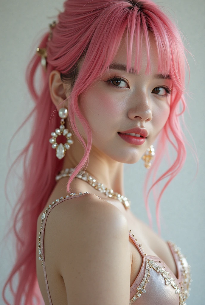 (best quality,8k,realistic,masterpiece:1.2),most prettiest kpop idol,(beautiful detailed eyes,beautiful detailed lips,extremely detailed eyes and face,longeyelashes),cunning beauty,seductive smile,elegant pose,cunning outfit,ultra-detailed,professional,vivid colors,portraits,photorealistic,girlish,pink color scheme,soft lighting