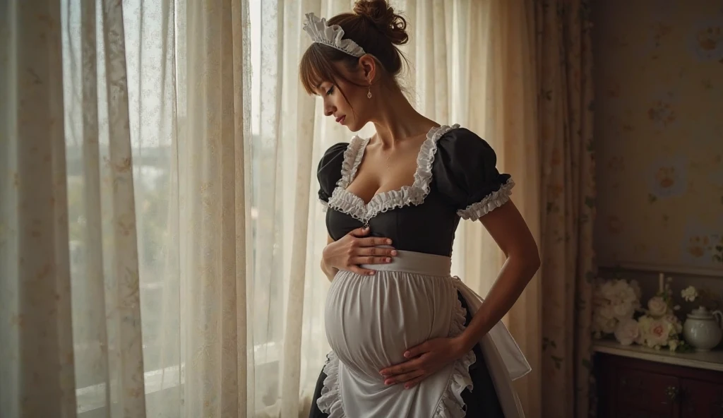 Ruby from rwby black and red tip hair, and silver eyes is a pregnant slave maid