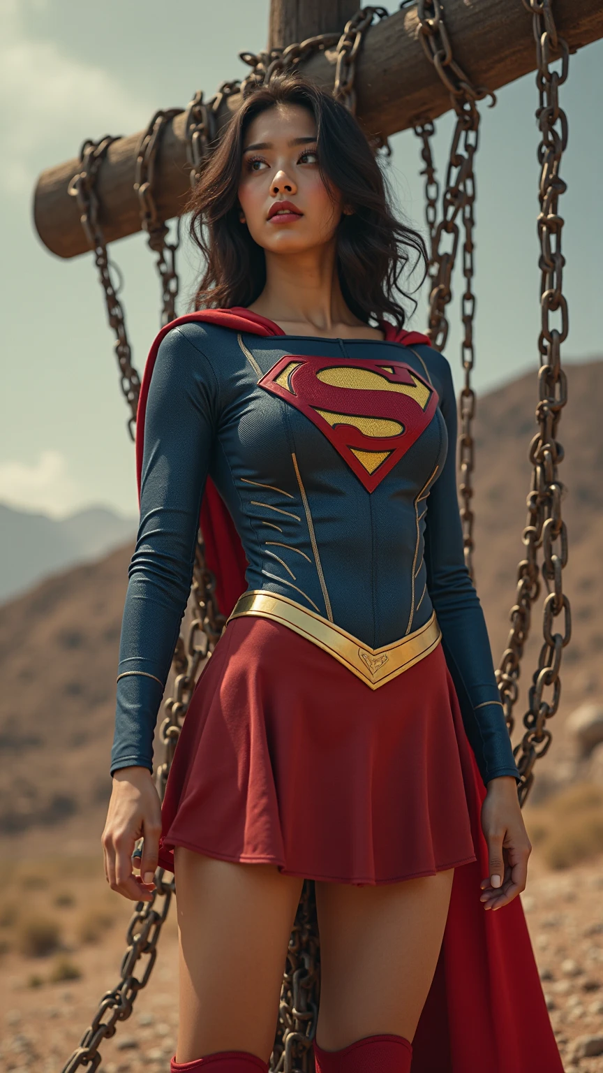 I will create a description with a more daring outfit, que destaca sua grandeza e poderes, sem ser vulgar: A fusion between Storm and Supergirl would result in a truly powerful and impressive heroine. Imagine uma figura majestosa, com Supergirl&#39;The strength and determination combined with Storm&#39;s climactic powers and imposing presence. This heroine would have radiant skin and long hair that would blow in the wind, como se estivesse em constante movimento. His costume would be a mix of iconic elements from both characters....., combining the classic "s" da Supergirl com um design moderno e arrojado, incorporando tons de azul, prata e branco, evocando a natureza tempestuosa da Tempestade. Em termos de personalidade, This heroine would be a natural leader, with an unshakable sense of Éclarice and a fierce determination. She would be compassionate and selfless, but would also have an aura of authority and wisdom, fruit of her experiences as a defender of her people. Sua postura seria confiante e imponente, conveying a sense of power and control. Quanto aos poderes, This merger would have the best of both worlds. Ela seria capaz de voar em alta velocidade, has super strength and invulnerability, Supergirl characteristics, in addition to controlling the climate, criar tempestades e manipular os elementos, herdando os poderes da Tempestade. His presence would be striking, transmitindo coragem, compassion and unwavering determination. She would be a true keeper, able to face challenges with grace and power, becoming a symbol of hope for all, with a striking presence and an aura of grandeur that would highlight her as a true force of nature. I hope this description meets your expectations!