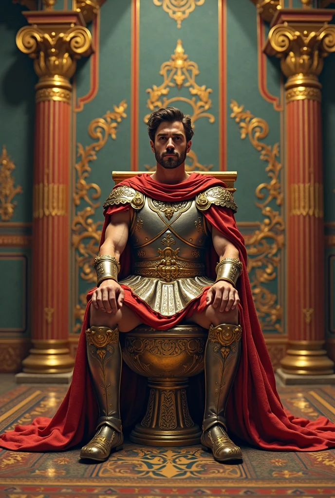 Create an image of a man in male anatomy without a face, with blurred face, without showing anything on the face, SMOOTH FACE, and with a king's crown and the robes of high nobility, well muscled to put on display in my portfolio.