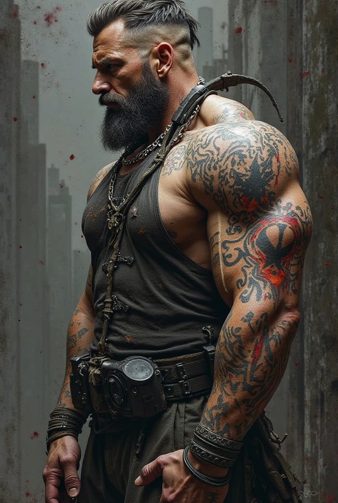 Blond man with tattooed and hairy body