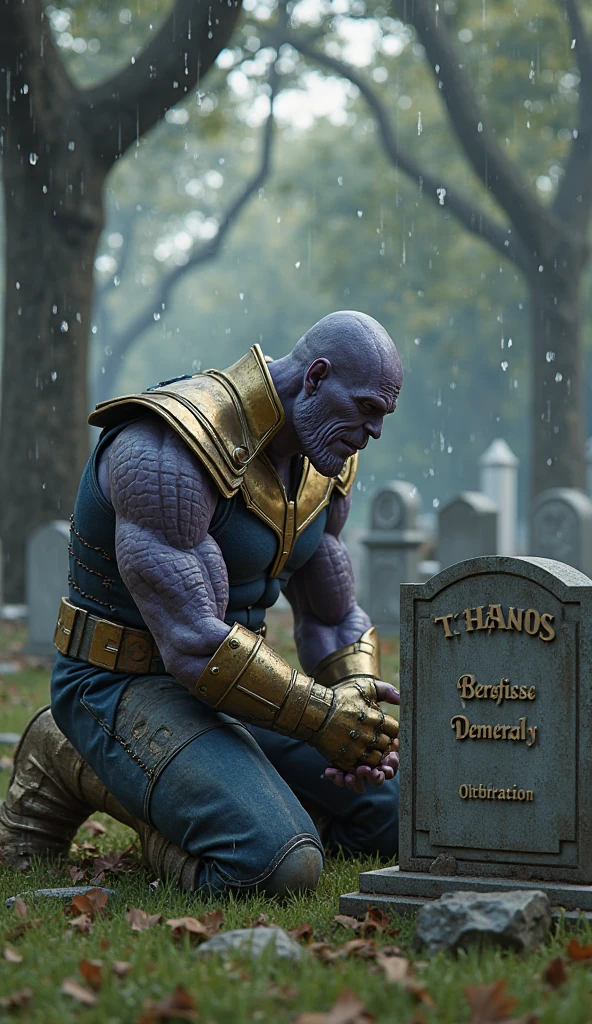 gold armor heroic (stone gravestone:1.15) of Thanos, alone in the middle of a lit forest grove city nighttime backlit vibrant purple cosmic lights lightbeams high-saturation, analog photo (film grain)