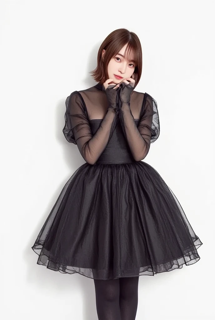 1girl, black dress, white background,