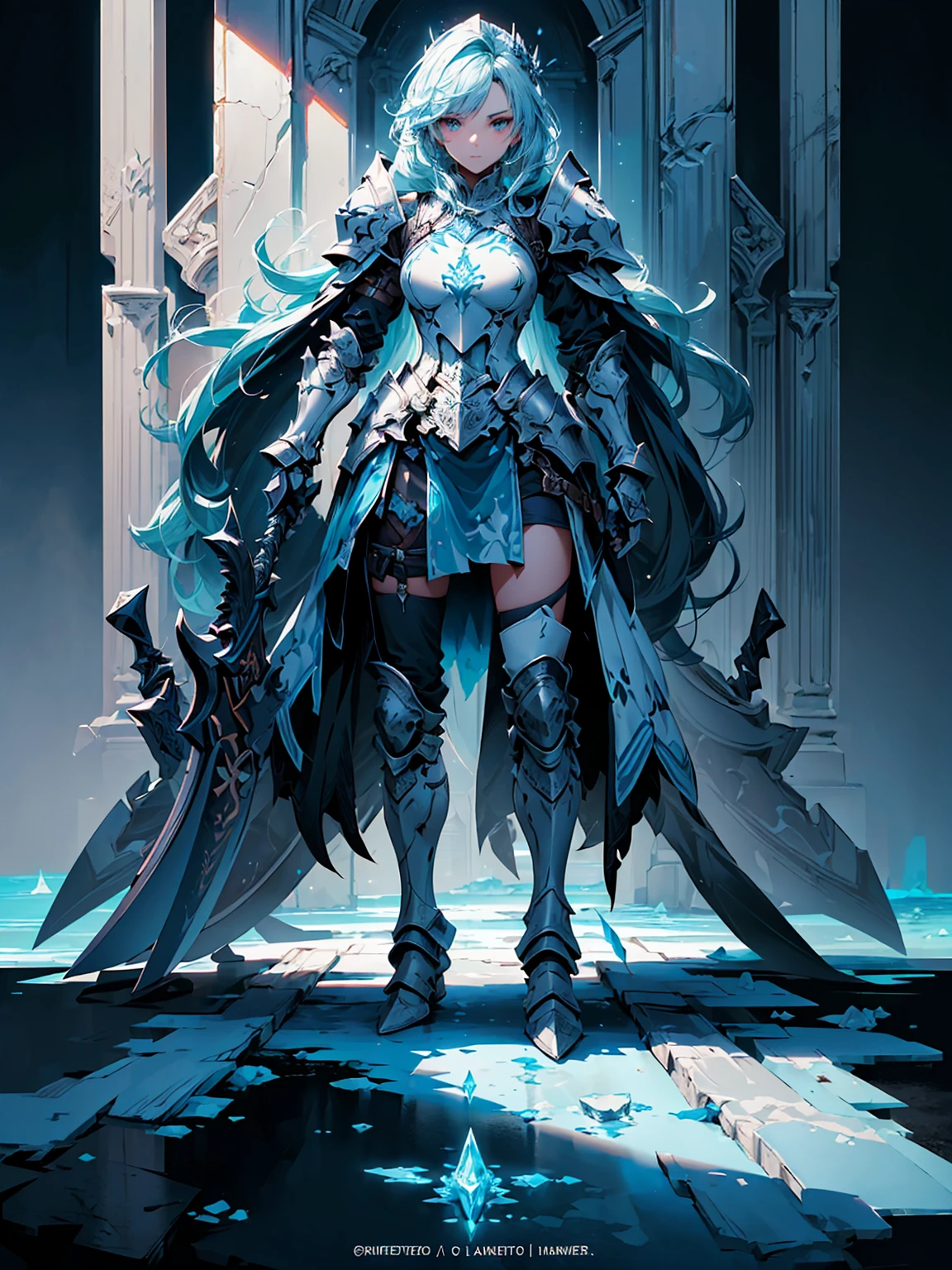 A luminously enchanting polished draugr girl, its ethereal presence emanating from gleaming silver armor adorned with intricate Norse runes. This mesmerizing concept art piece, a digital painting, captures the mythical undead creature in stunning detail. The ghostly figure is outlined by a soft, mystical glow, its features blending seamlessly with the mist-shrouded background. Every curve and line of the undead warrior is meticulously rendered, evoking a sense of otherworldly grace and power. The image exudes a sense of mystique, inviting viewers to delve into a fantastical world of ancient legends and lost souls.