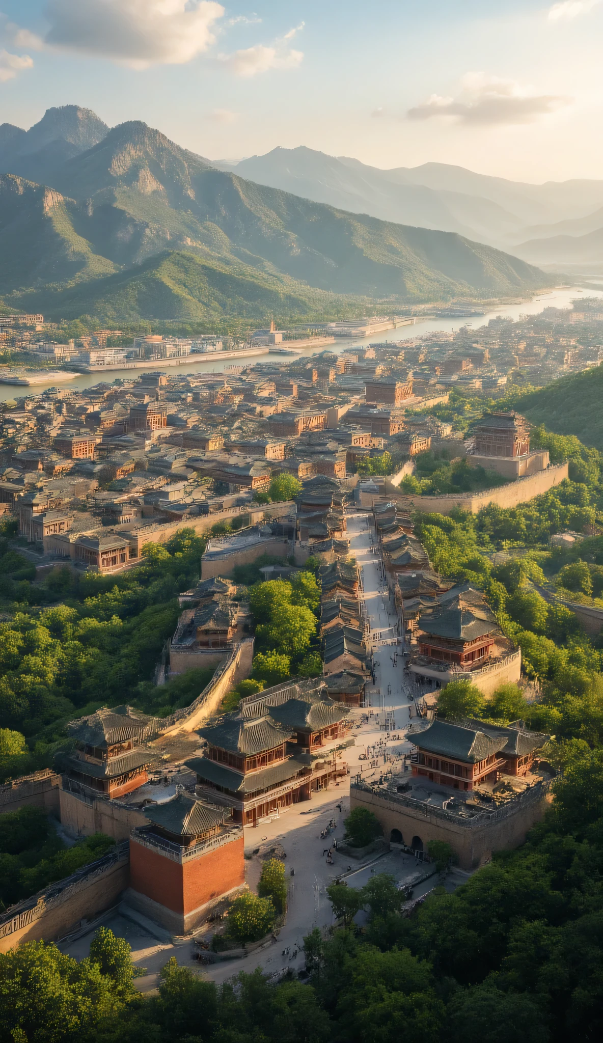 The、Ancient Xi'an、ロス・トランの写真です♪絵のように美しい背景、city、city {x} The city walls and city of Xi'an seen from a little above、The high-definition background is Ancient Xi'an、China's Dream City、Highly Detailed Digital Painting、highly detailed digital paint、A River Flows Next to the City、Detailed Scenery。