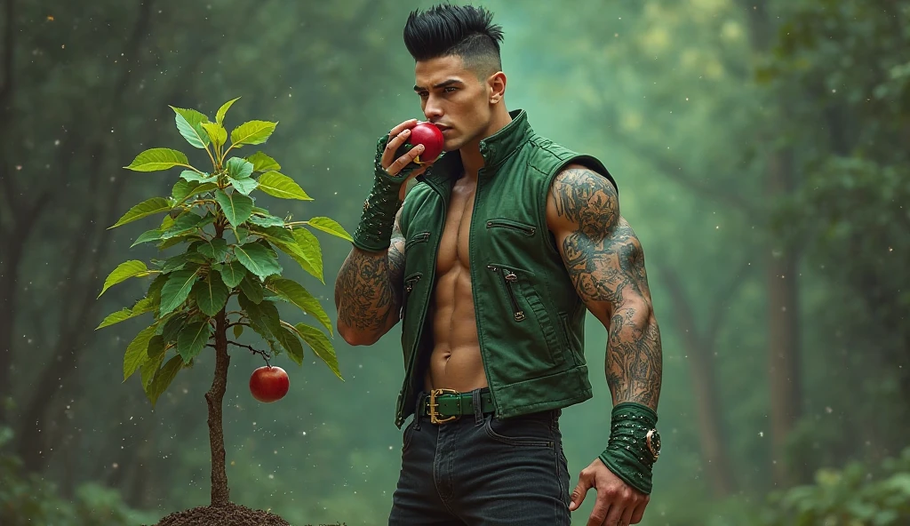 Elf Man ,BROWN SKIN, with green eyes, Unclothed, with the body well detailed