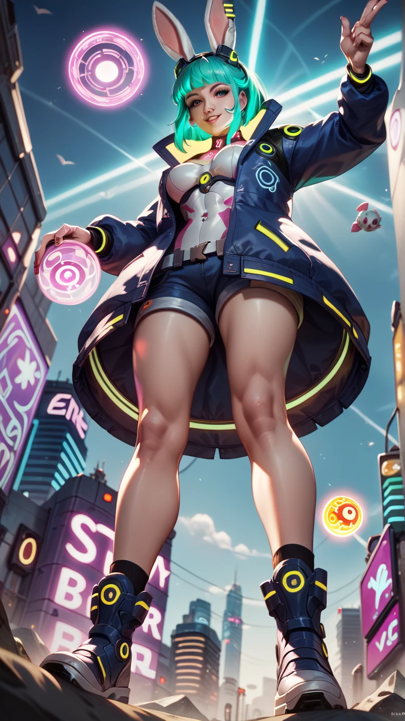 ((plano general, whole body:1.6)), purple: 1.5, Orange: 1.1, White: 1.3, yellow: 1.3, (rapper girl with scary hair), tattoos, (Power Balloon Clothing: 1.2), flower, leaves, born in the fog, Lines, background circles, action pose, 32k.