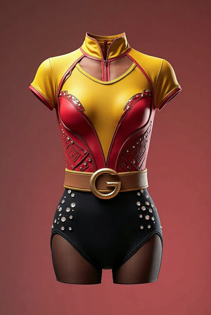 Close up portrait of a person in a costume with a red mask, lycra costume, full-body close-up shot, Leotard, black and red silk clothing, red and black costume!!!, skintight black bodysuit, tai costume, body suit, full-length shot, Body with black and red lava, tight outfit, Zentai Suit, skintight suits、top-quality、Photoreal Stick、8k，Wearing a Skin Tight Treotard