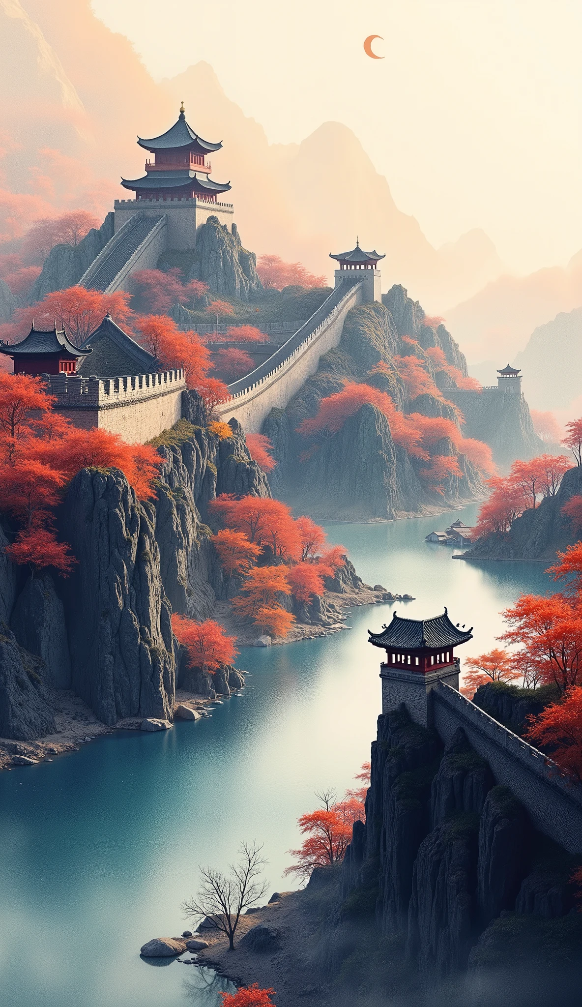 The、Ancient Xi'an、ロス・トランの写真です♪絵のように美しい背景、カラフルなCity、City{x}少し上から見た西安の城壁とCity、High resolution background is ancient Xi'an、中国の夢のCity、high definition digital painting、High Definition Digital Paint、Cityの隣に流れる川、Detailed Scenery。