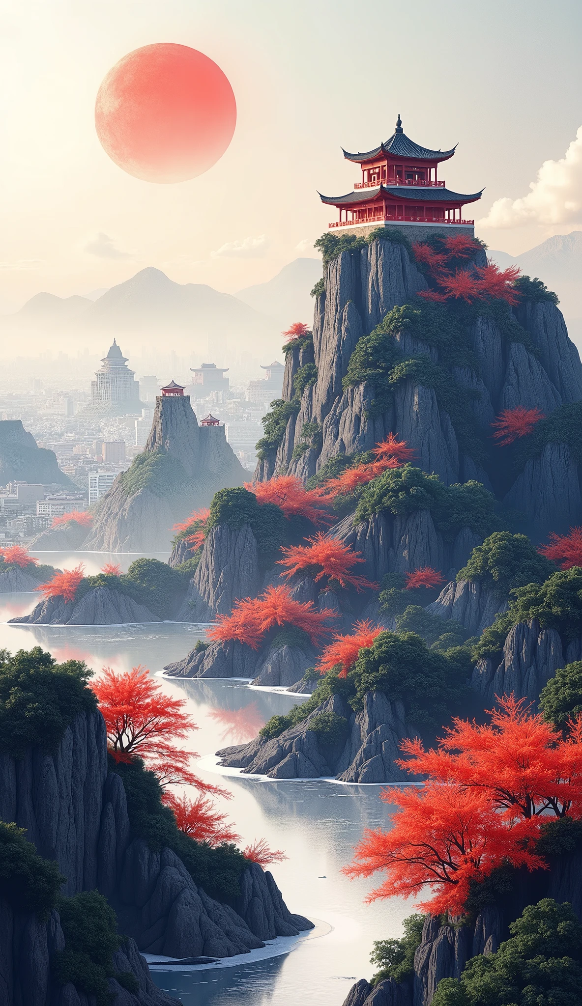 The、Ancient Xi'an、ロス・トランの写真です♪絵のように美しい背景、カラフルなCity、City{x}少し上から見た西安の城壁とCity、High resolution background is ancient Xi'an、中国の夢のCity、high definition digital painting、High Definition Digital Paint、Cityの隣に流れる川、Detailed Scenery。