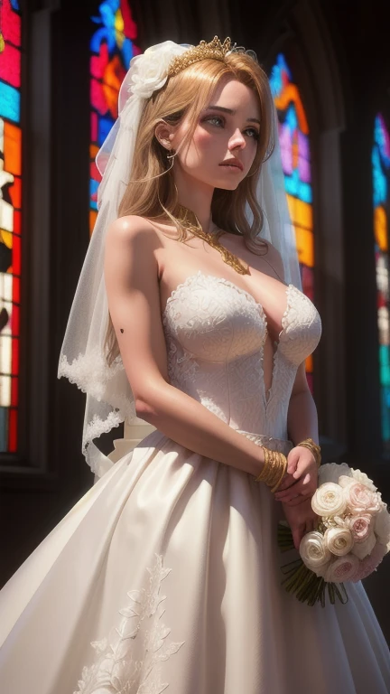 woman in a high front slit wedding dress,wearing see trough dress, (colorful skull tattoo on chest:1.3), inside church, walking down church aisle with open thighs, surrounded by people, detailed face, elegant, photorealistic, 8k, best quality, highly detailed, intricate, dramatic lighting, cinematic, erotically romantic, soft focus, warm colors, wedding bjd, seethru