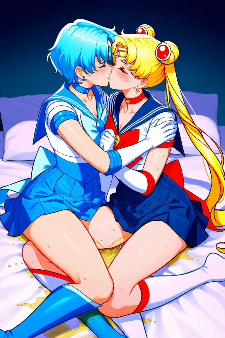 2girls on the bed, kissing each other's ass, photo from behind, hight resolution, top-quality, ultra-quality, The ultra-detailliert, lighting like a movie、full of sweat、Wearing sweat、(((((sexy precure)))))、、、((My whole body is sweaty、after sex、show off your pussy、beautiful nipples))、Obscene atmosphere、((((not wearing underwear、accurate anatomy))))、