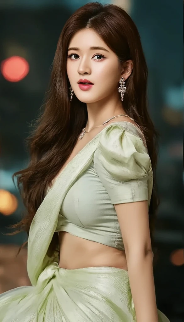 8K, ultra hd, masterpiece, best quality, a beautiful girl, long hair, impressive hairstyle, royal hair jewelry, jewellery earrings, antique jewellery, details eyes, beautiful eyes, meticulous makeup, thin eyebrows, beautiful lips, small breasts, royal dress, blue dress, realistic colors, magic effect, epic scenery, epicness background, perfect body,((Medium breasts, )), (Well-defined abs : 1.1), (Perfect body : 1.1), full-length photo, (Ripped tube top:1.3), (Extremely detailed CG 8k wallpaper), (Extremely delicate and beautiful), (masterpiece), (best quality:1.0), Delicate skin, Extremely detailed Portrait, a beautiful indian queen, classic, ultra detailed body, ultra detailed face, long pony hair, walking on a city street, white saree, medieval city buildings, medieval times, perfect anatomy, sexy, charming, majestic, tattooed hands, ultra quality, body parts, ambient lighting, ultra detailed 17th century city background, dark cloudy sky, volumetric fog, 8k