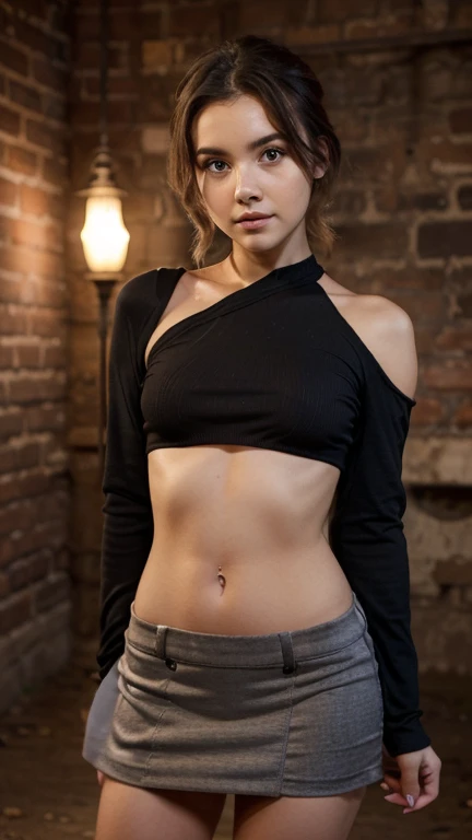 21 year old blonde girl standing upright, with a black top