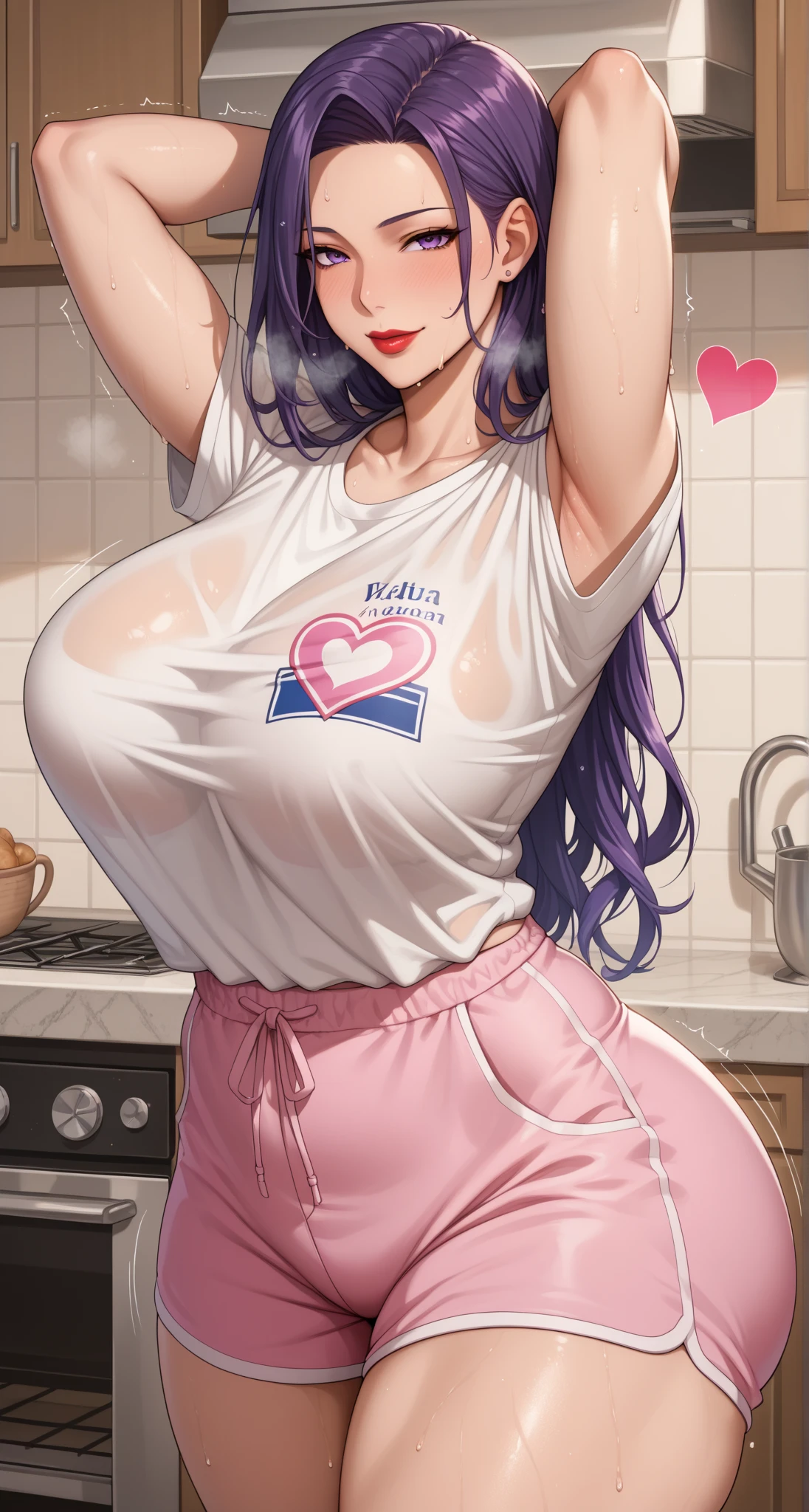 Colourful and pop magazine covers,(vulgar),Just the right kind of 14-year-old japanese sunburn pregnant kuro Gyaru pregnant for promiscuous ??? friend, (Gushing mother's milk:1.5),Rainbow Hair Color,wearing an short apron without any clothes on and necklace,hair accessories,between breasts,big breasts,,seductive grin smug,Tilt-shift cameracrowd,close up,from above,Fast food restaurant kitchens