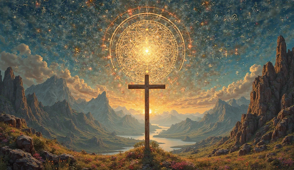 <lora:novuschroma69 style_split_:1.3> novuschroma69 split dichotomy, best quality, an elaborate cross with whimsical elements, magical fairytale landscape, fantasy style art, yellow and black theme, intricate details, ultra sharp, exquisite detail, flawless composition, vivid colors, masterpiece, exciting background,