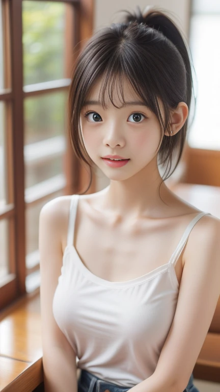 One girl,14 years old、 High resolution, With exposure、Top view、Small breasts、Small fabric area、Nipples visible 0.5、blush、Place your hand on your forehead、Lolita、Healthy Body、An angelic smile、Creamy skin、whole body、Embarrassing、Ultra-realistic、Naked Towel、See-through、Get hard




