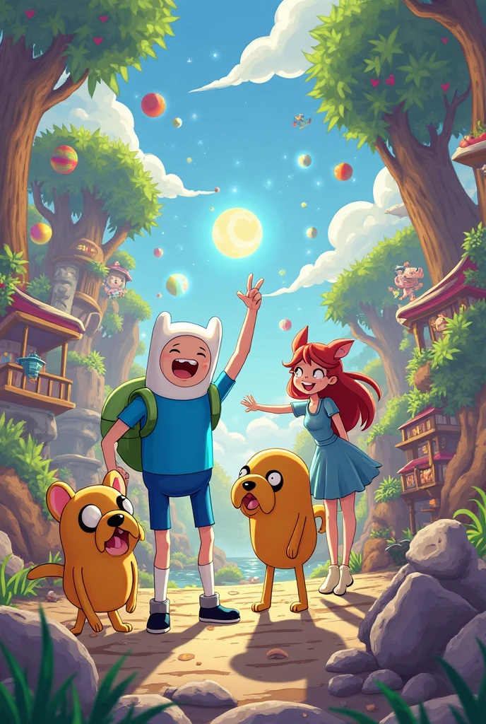 finn and Jack (adventure time) + pucca and garu + Aggretsuko + doraemon is dorami chan + tom and jerry