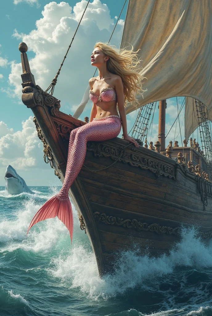 Frida Gustavsson, (((naked))), (((on an 16th century galleon))), shy, worried, hiding, ((face blushing)), (((hands between legs))), (minimal jewelry), choker, (((embarrassed pose))), Victorian braids, angry, perfect tan