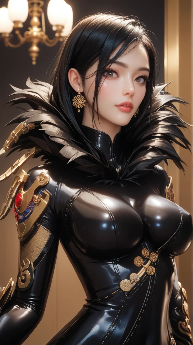 (ultra realistic,32k, masterpiece:1.2),(high detailed skin:1.1),( high quality:1.1),
<lora:delta-nvwls-v1:0.8>delta, (purple eyes:0.6)black hair, wolf ears, black bodysuit, cleavage cutout, gold trim, navel, black pants, black gloves, fur trim, tail,(looking at viewer, sitting:1.1), , (huge breast:1.1),<lora:add_detail:0.76>,
(dense light rays:1.1), floating sky gardens, suspended vegetation, aerial greenery, sustainable urban design, blurry background,