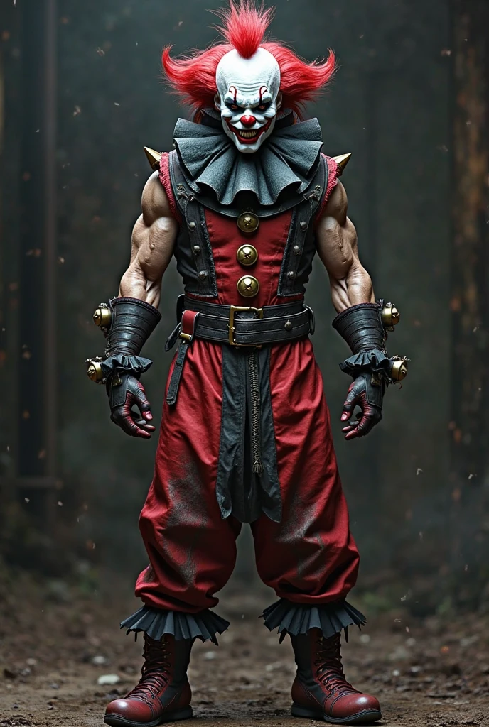 Chained Clown An unsettling image of an evil clown chained and confined, their eyes filled with anger and longing for freedom, symbolizing their twisted and tormented nature, Ultra realism, color field printing, high detail, UHD, 8k, anatomically correct, cinematic lighting 4d quality --auto