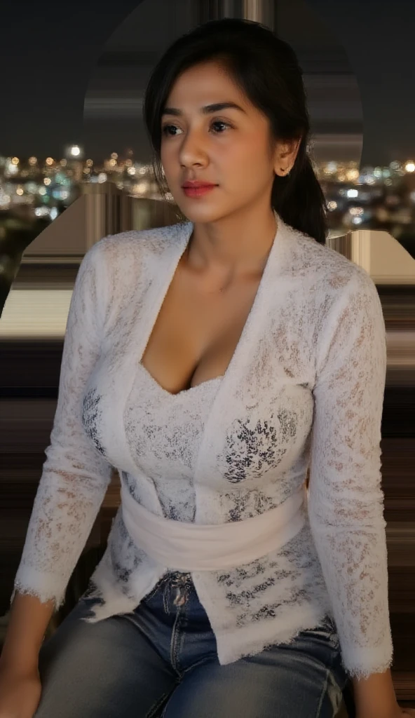 araffe woman in white shirt sitting on a chair with her hand on her chest, sexy girl, wearing white robe, very seductive pose, in white clothes, girl next door innocent look, sexy :8, attractive girl, a beautiful woman in white, sexy girl with dark complexion, provocative indian, lovely woman, seductive lady, wearing long white robe, big , sexy cleavage show, full body wet