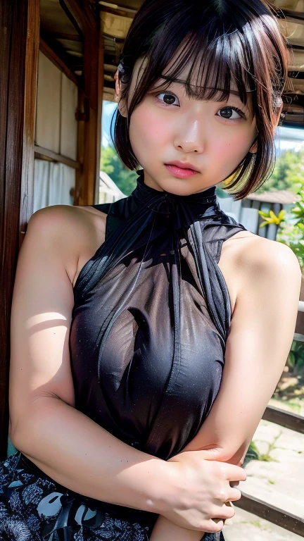 NSFW,(realistic、Photoreal:1.37)、NSFW, incredibly absurd、(panty shot), beautiful breasts, (very detailed:1.3)、8K、(masterpiece)、(highest quality:1.4)、(ultra high resolution:1.2)、(Raw photo:1.2)、super detailed background、(unity 8k wallpaper)、1 Nogizaka Girl、very cute、beautiful girl、、(gothic fashion)、(zettai ryouiki:1.4), delicate and beautiful face, eye, bright skin、detailed black shiny hair、twin tails, (slender、small bust: 1.2)、cleavage、open chest、elegant ruffles、 ruffle tie、ribbon tie、Rose Hair Accessories、delicate lace、soft fabric、beautiful rose pattern dress、smile at the camera、cowboy shot、european castle landscape、professional lighting