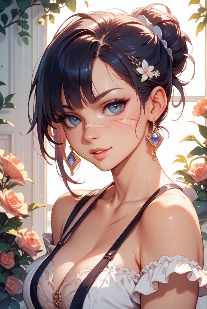 Master Part、gorgeous、landscape、(((phi_humans)))、evening、flower、garden、Starry Sky、constellation、wonderful、Black Hair、kimono、Dynamic Model Poses、Overlooking、water、warm、comfortable、magic、magic、particle、beautiful、光のparticle