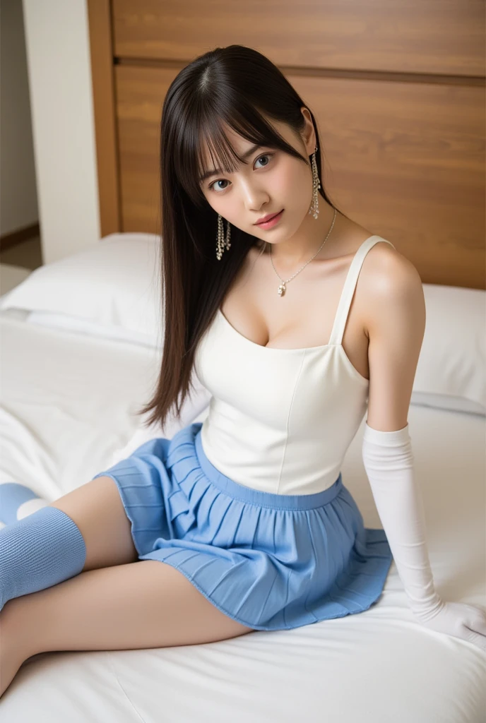 Dark blue high socks、majicMIX Real、(Raw photography:1.2)、(Photorealsitic:1.4)、The beauty of beautiful details and delicate facial expressions、a blond、((Panties are visible))、(Squatting panty shots)、piercings、Lashes、beatiful detailed eyes、huge filesize、ultra-detailliert、hight resolution、Transcendent beauty、top-quality、masterpiece、((Japanese high school girl))、Very detailed expression、Magnificent、finely detail、Highly detailed face movie lighting、s old girl、front facing、(((dynamicposes)))、((Sitting on legs with bent knees))、pleatedskirt、blazers、Sexy upper eyes、(((white Panties)))、nsfw