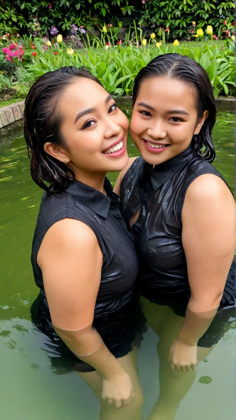 1girl, black hair, naked, malay girl,rope,lying, bound, smile,curled up,multiple boys,groping,bound arms,arms behind back,deep skin,masterpiece,best quality,highly detailed, cum facial, outdoor, wet