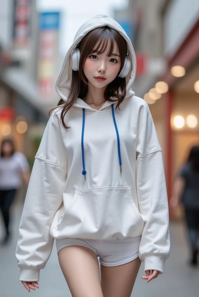 NSFW:0.8、smil、((itting open legs:1.25))、Lace pantie、Wearing a hood、I have very long bangs、Panties are visible、((white panties with very large polka dots))、I have bangs、Sitting on a bench、Street fashion、Black High Socks、High-cut sneakers、(((Oversized hoodies)))、Black Bucket Hut、((a miniskirt))、((masutepiece, Better Quality)),Ultra Detailed 8k,Photorealistic,Sharp Focus,Very detailed,Professional Lighting、Glossy, Intricate details,(((Cute, Sexy, ultradetailed eyes,((Delicate Photos)),(Detailed RAW photos of girls), (masutepiece:1.25), (Best Quality:1.6), (超A high resolution:1.5), (Photorealistic:1.75), 8K resolution, Canon EOS R5, 50 millimeters, absurderes, ultra-detailliert,Cinematic lighting,hight resolution、high-level image quality、in 8K、Real live-action、Raw photography、top-quality、masterpiece、masutepiece、Erotic,de pele branca,kne, absurderes,a small face、huge-breasted、Forehead visible,masterpiece,top-quality、超A high resolution,Raw photo,ren,Beautiful fece,One Person, 独奏,fullllbody、Very nice、A Japanese Lady,is standing,(Photorealsitic:1.4)、Photon mapping、Realistic、Cute little face,18 years old, adult woman、Physically Based Rendering、Foreground、depth of fields、Blurry background、a picture,The girls、Body,beauty legs, Long legs,Thin leg、 s lips, nosesoft, Knees are visible,Sheer clothing、Sparkling eyes、shiny lip、too bright natural light、The Bright Sun、Too bright sunlight、