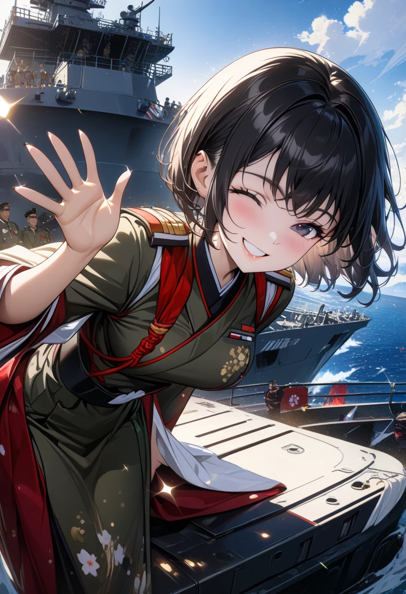 ace a girl waving in front of a tank anime