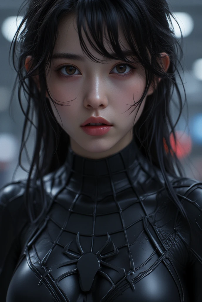 Cry school girl in latex catsuit