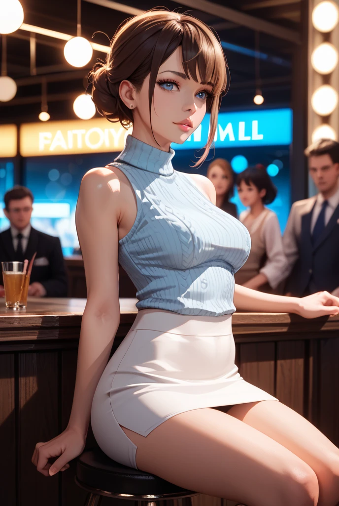 (masterpiece:1.2, highest quality), (realistic, photorealistic:1.4), beautiful illustrations、Bow tie staring at the audience,Front view, (((bunny girl clothes,topless:1.8, nipple,2 women,blonde and black hair))) 25 years old、perfect face, Cute symmetrical face, shiny skin,random hairstyle、Big eyes, droopy eyes, long eyelashes、beautiful thighs、Tall and beautiful hair, beautiful face, fine and beautiful eyes, beautiful clavicle, beautiful body, beautiful breasts, beautiful thighs, beautiful feet, beautiful fingers, beautiful feet指,((fine fabric texture)), (beautiful scenery),(casino background), Standing side by side, (smile), (((skirt, I can see your panties))),black stockings,garter belt