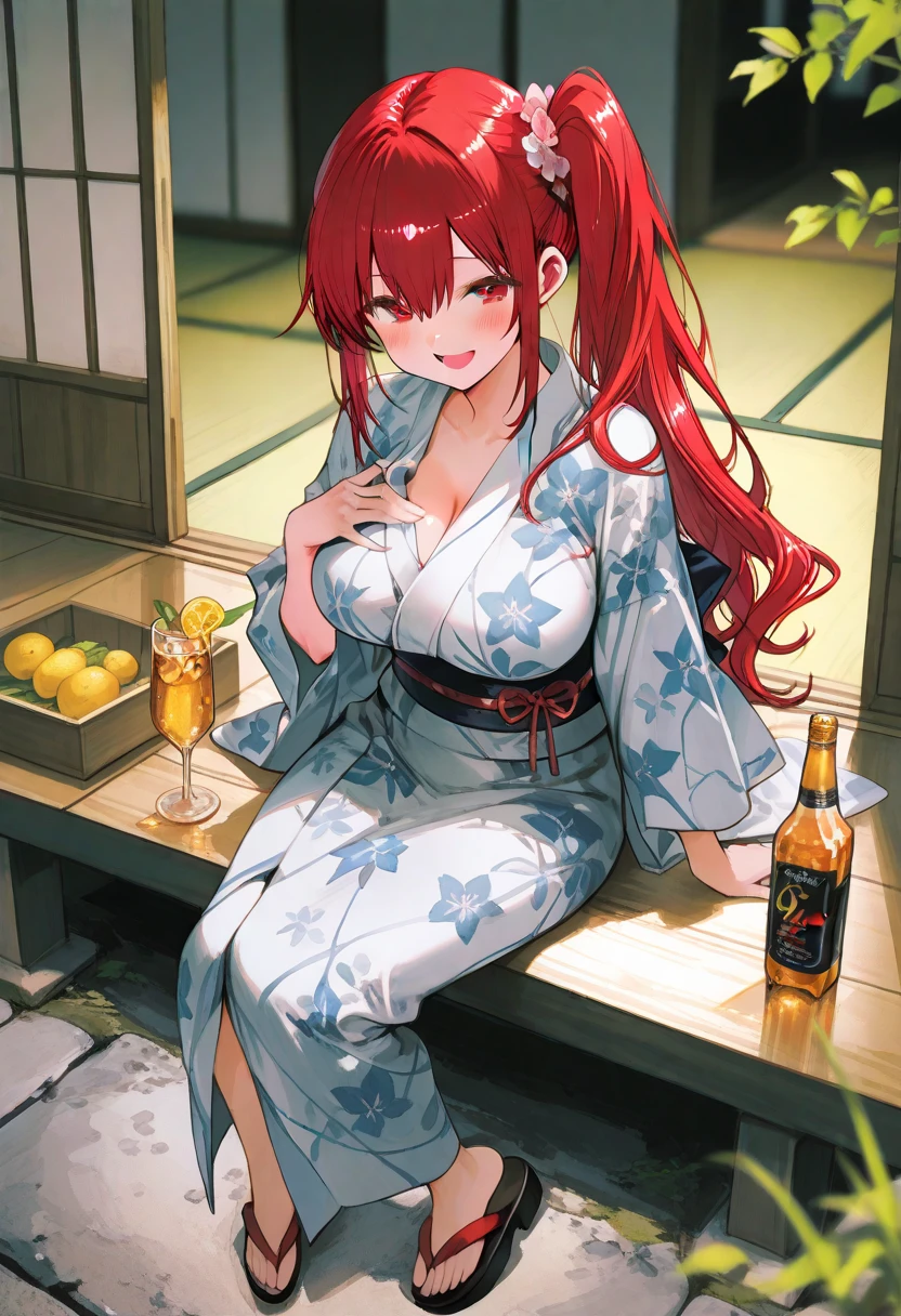 Illustration, UHD, retina, masterpiece, accurate, anatomically correct, super detail, high details, high quality, award winning, best quality, highres, good anatomy, 1080P, HD, 4K, 8k, 16k, 1girl, dynamic pose, androgynous, detailed eyes, detailed clothes, detailed hair, rendering, strands of hair, cute waifu, nami \(one piece\_, orange short hair, bangs, locks, big breast, wearing a kimono, bare legs, micro skirt