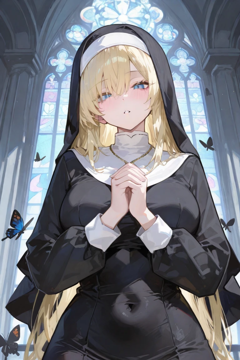 saint、A girl dressed in a nun's outfit、Abandoned Research Facility、Armament、end of the century、Android、outside、rubble、Broken medical equipment