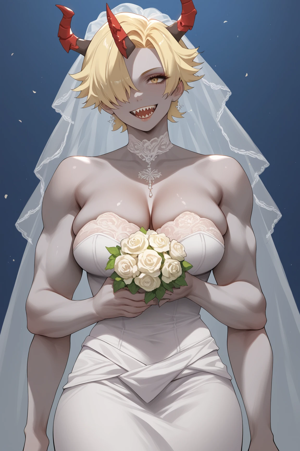 One person、白色のレース下着を着たトカゲのmale、((male))、middle aged、Stubble、Skinhead、Wedding Veil、masterpiece、Highest quality、Black body、There are scars on the body、Sharp Eye、Lace fabric bra、Knee-high socks、garter belt、Long, thin tail、Holding a bouquet、In front of the church、