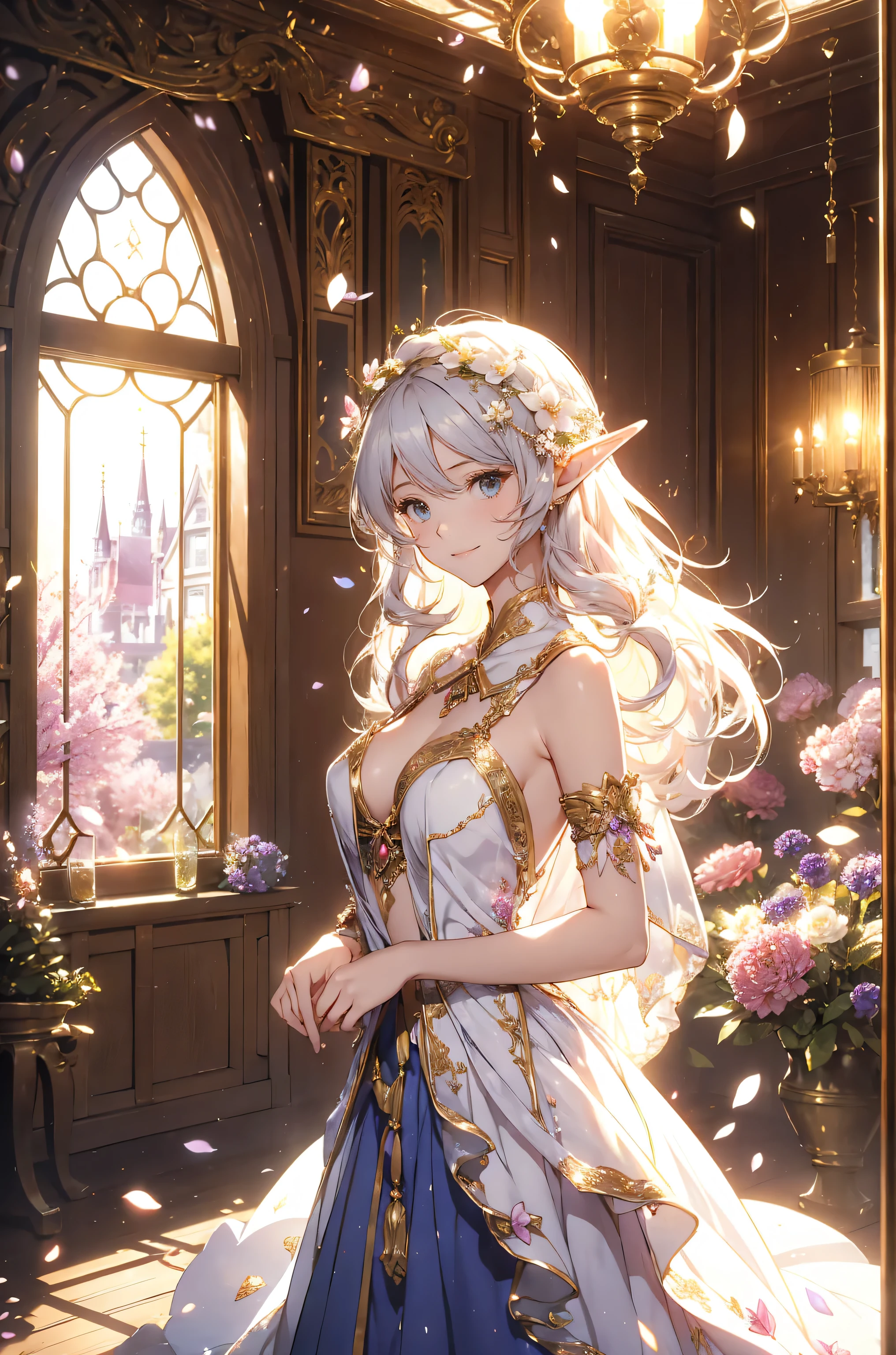 best quality !、( beautiful ELF ) 1girl cute smile!smile! House of the Elves , 、beautiful decorations、、beautiful room 、Beautiful skin with a chest circumference of 130 、 exact finger、sexy、 Beautiful chest skin !BEAUTIFUL THIGS、beautiful legs ‼️ slender model figure、明るい色彩、日差し、music Healing simple lawn composition fantasy world、western fantasy style flower、 beautiful interior stained glass Many kinds of flowers Mr..々flower butterfly々Outside the window cherry blossoms、、
Keep it simple beautiful brilliance 、long silver hair、The strongest beautiful decorative flower sexy white dress、 calm atmosphere petals、 open 、 Beautiful young body 、 big 胸 、beautiful skin, 、beautiful brilliance, high definition depiction , Realistic Fantasy Romanticism ,, ultimate beauty moving!high resolution,