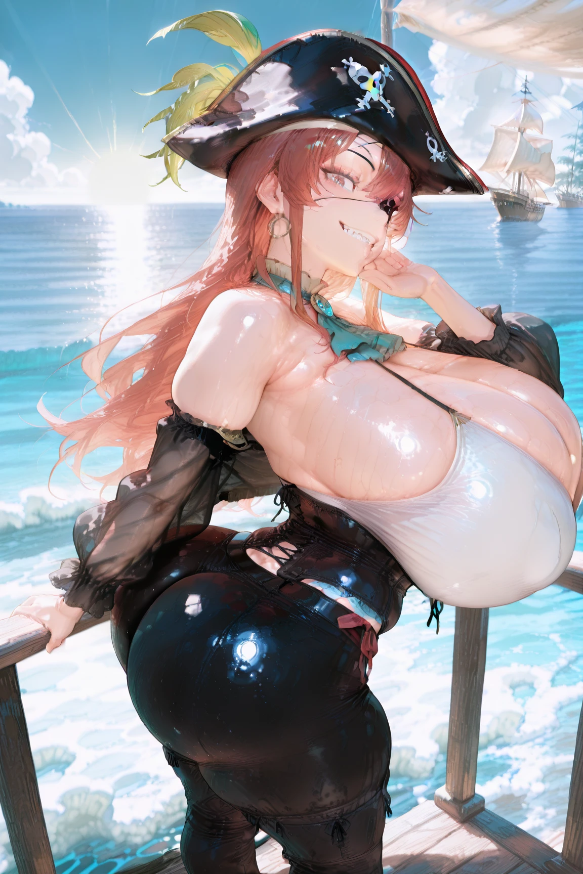 hi res, masterpiece, 8k, nsfw, palm beach, day, ocean landscape in background, under a beach umbrella, navia, (gigantic tits: 1.6), (dense pubic hair: 1.4), (navia is lying with her legs spread wide on a deck chair: 1.3), (navia has a dildo in her vagina: 1.4), (navia is squirting a huge load of cum while orrgasm: 1.5), moaning, flushed face